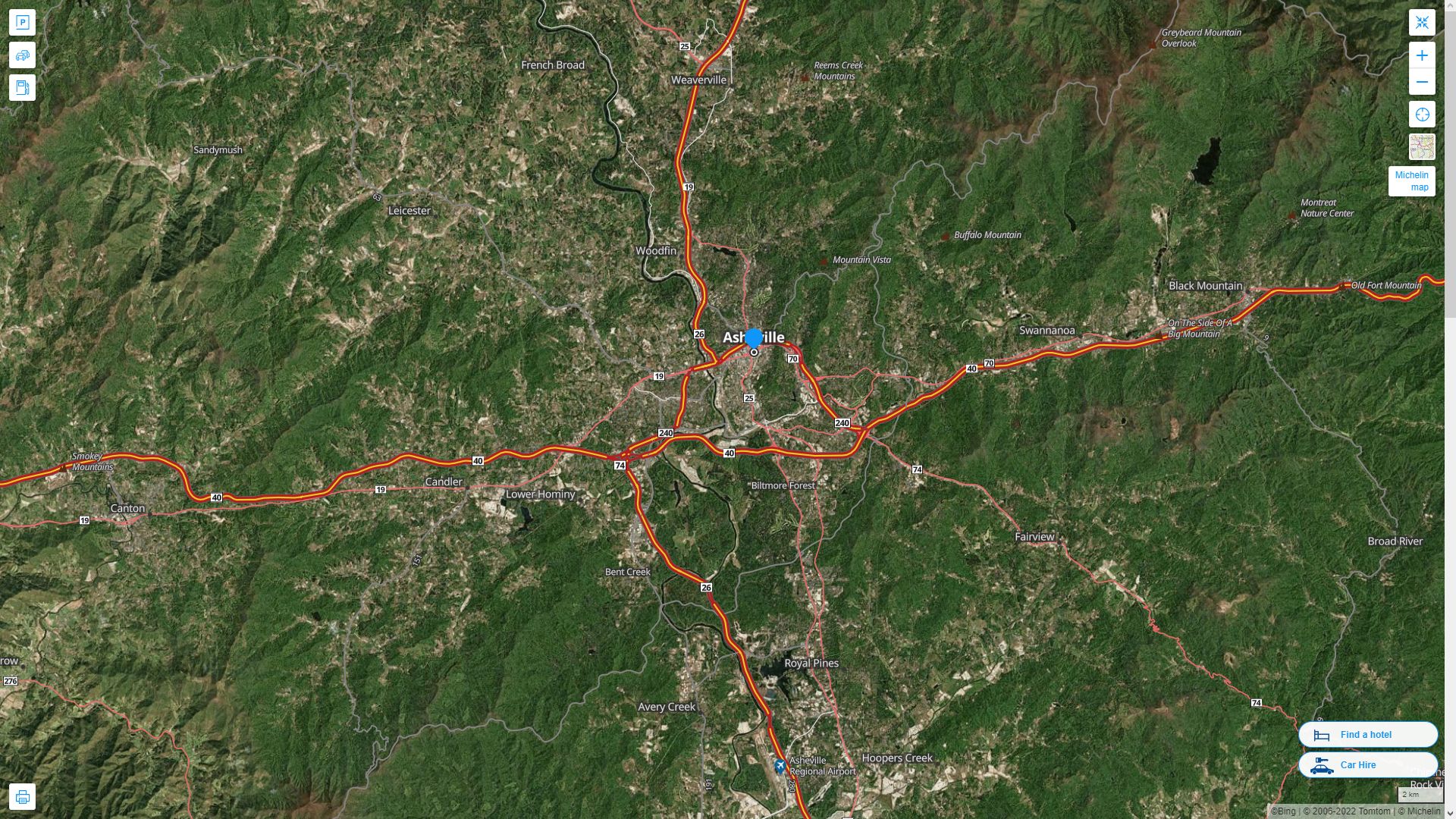 Asheville North Carolina Highway and Road Map with Satellite View